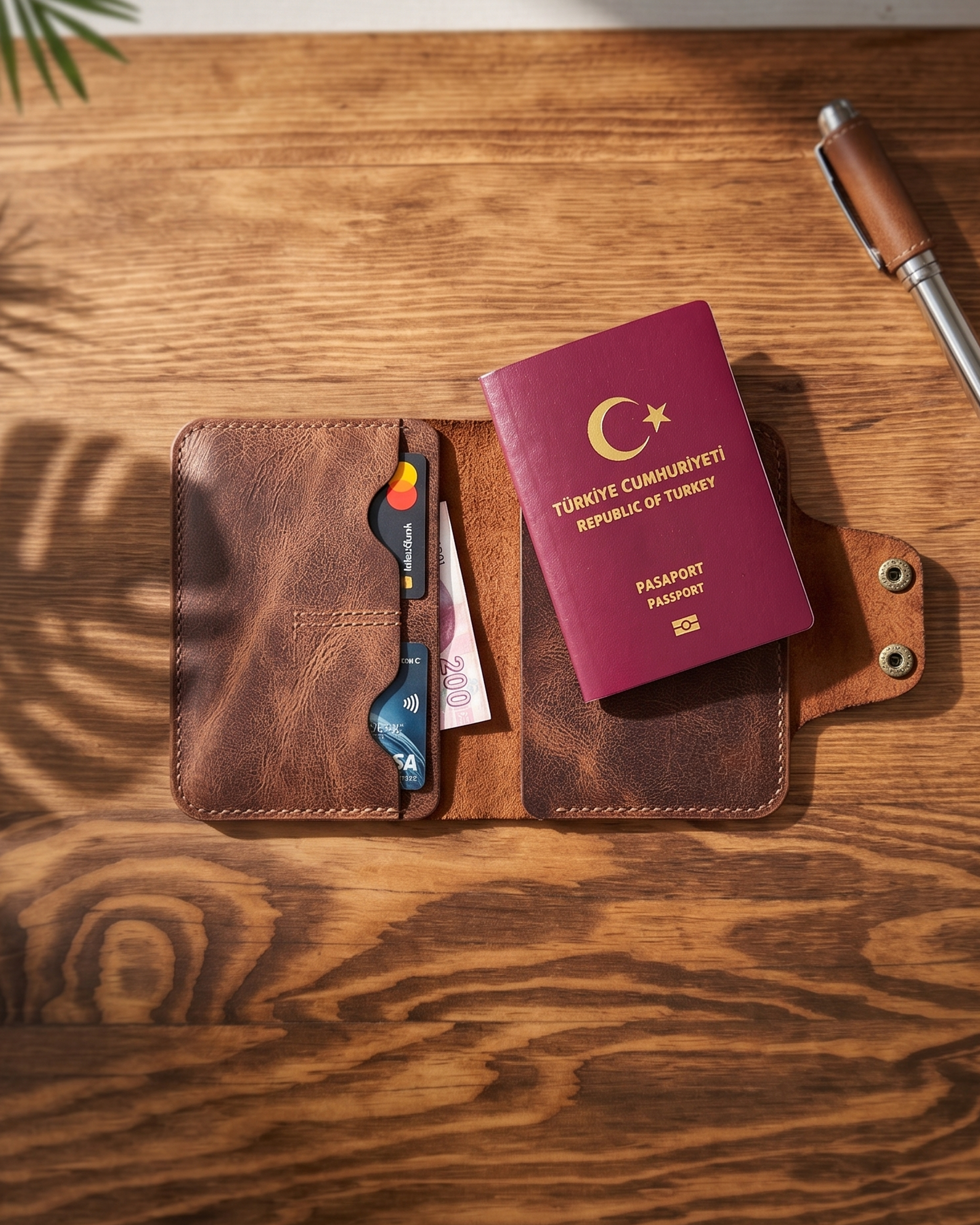 Dawn Pro - Kapaklı (Çıt Çıt) Bifold Pasaport Kılıfı & Seyahat Cüzdanı | Hakiki Deri & İsme Özel