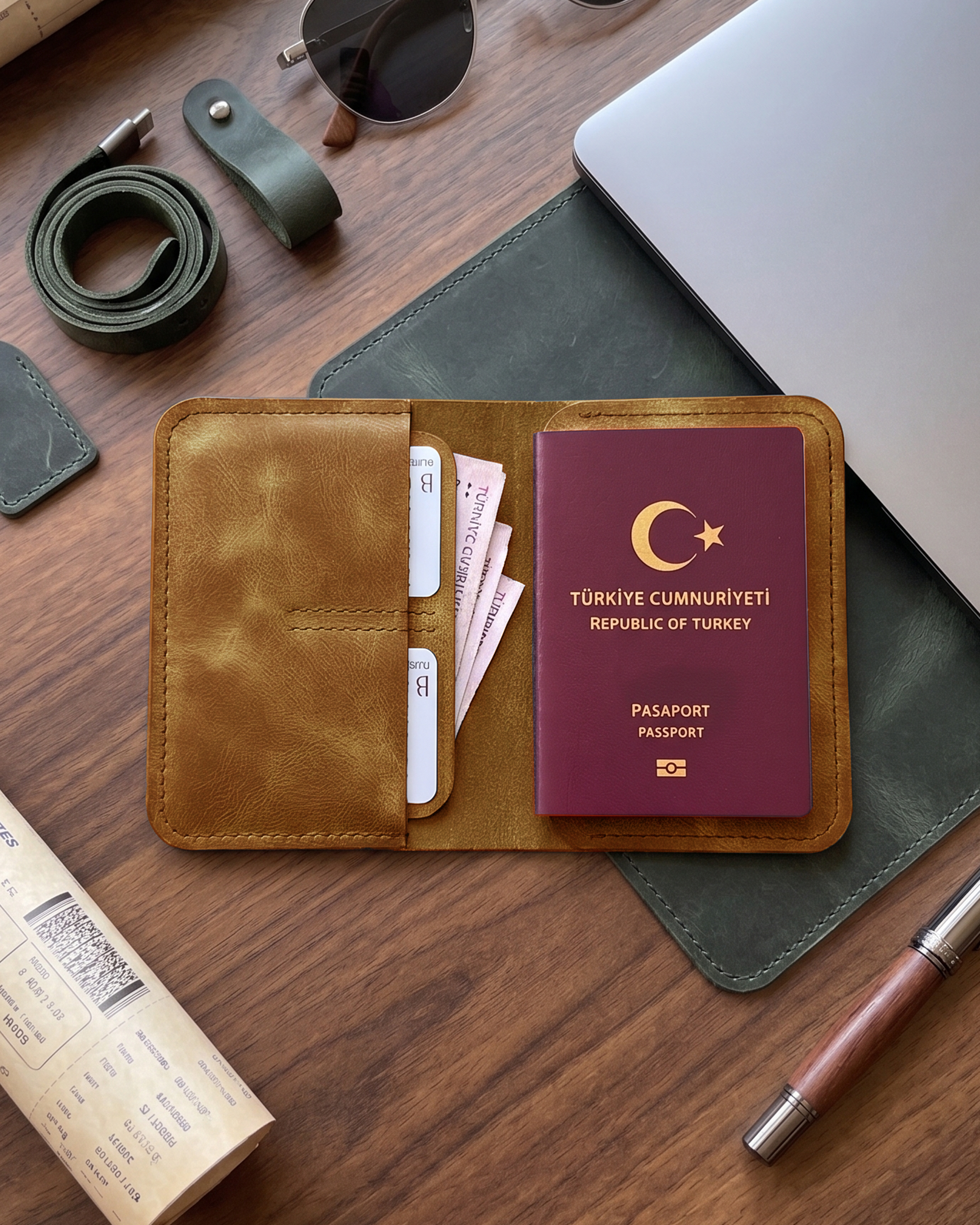 Glow - Bifold Pasaport Kılıfı & Seyahat Cüzdanı | Hakiki Deri & İsme Özel
