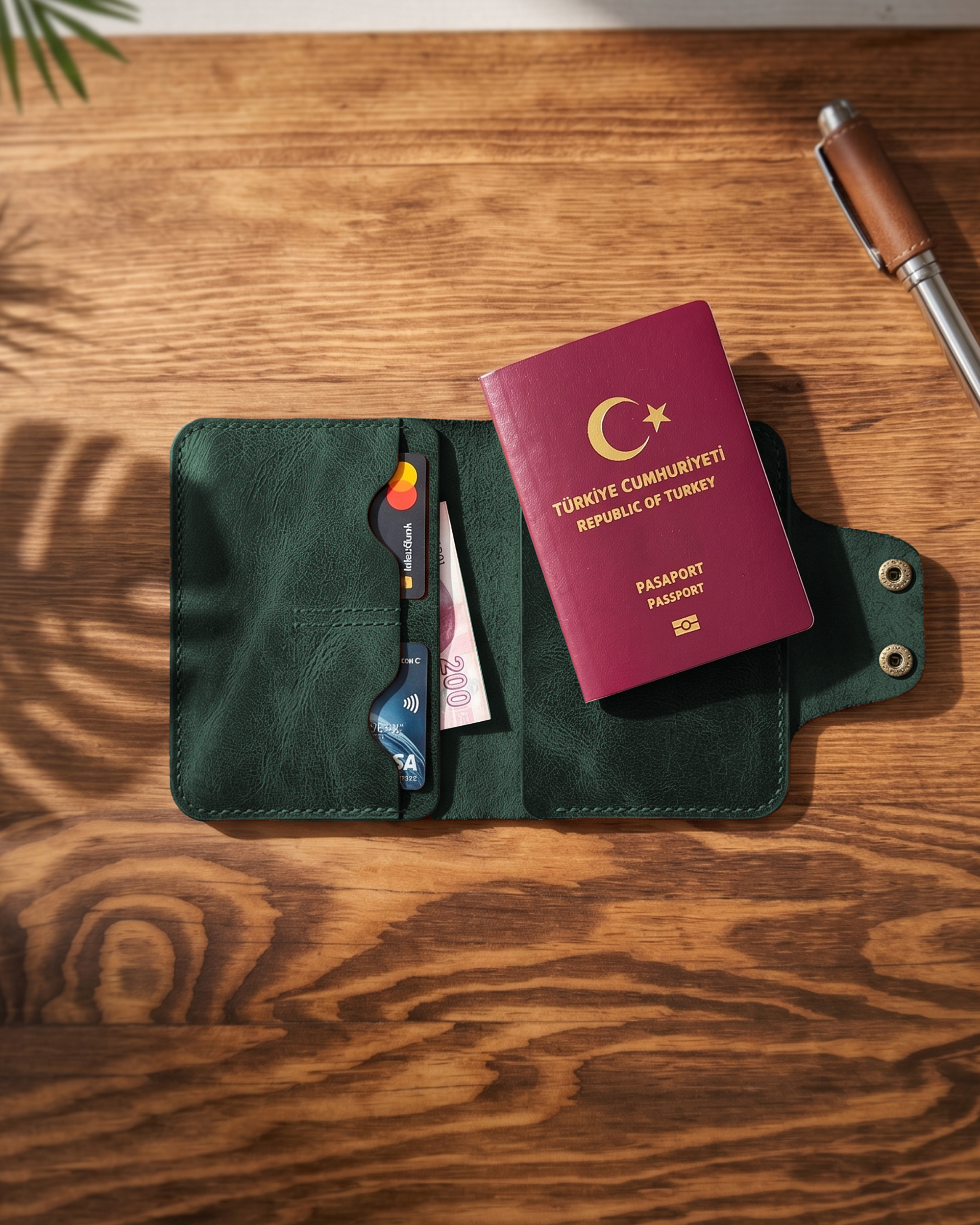 Dawn Pro - Kapaklı (Çıt Çıt) Bifold Pasaport Kılıfı & Seyahat Cüzdanı | Hakiki Deri & İsme Özel