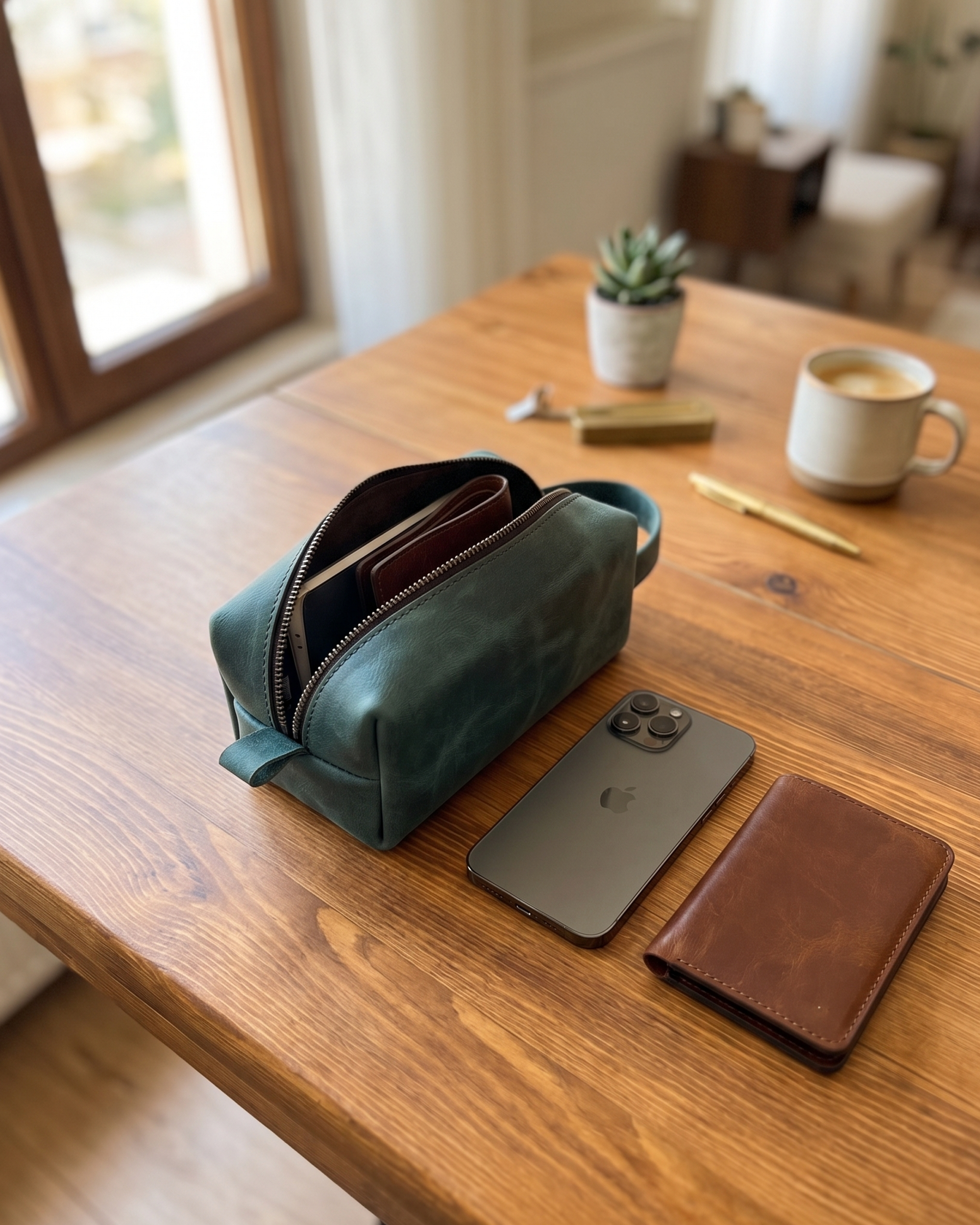 Hakiki Deri Fermuarlı El Çantası - Dopp Kit (EDC Pouch)