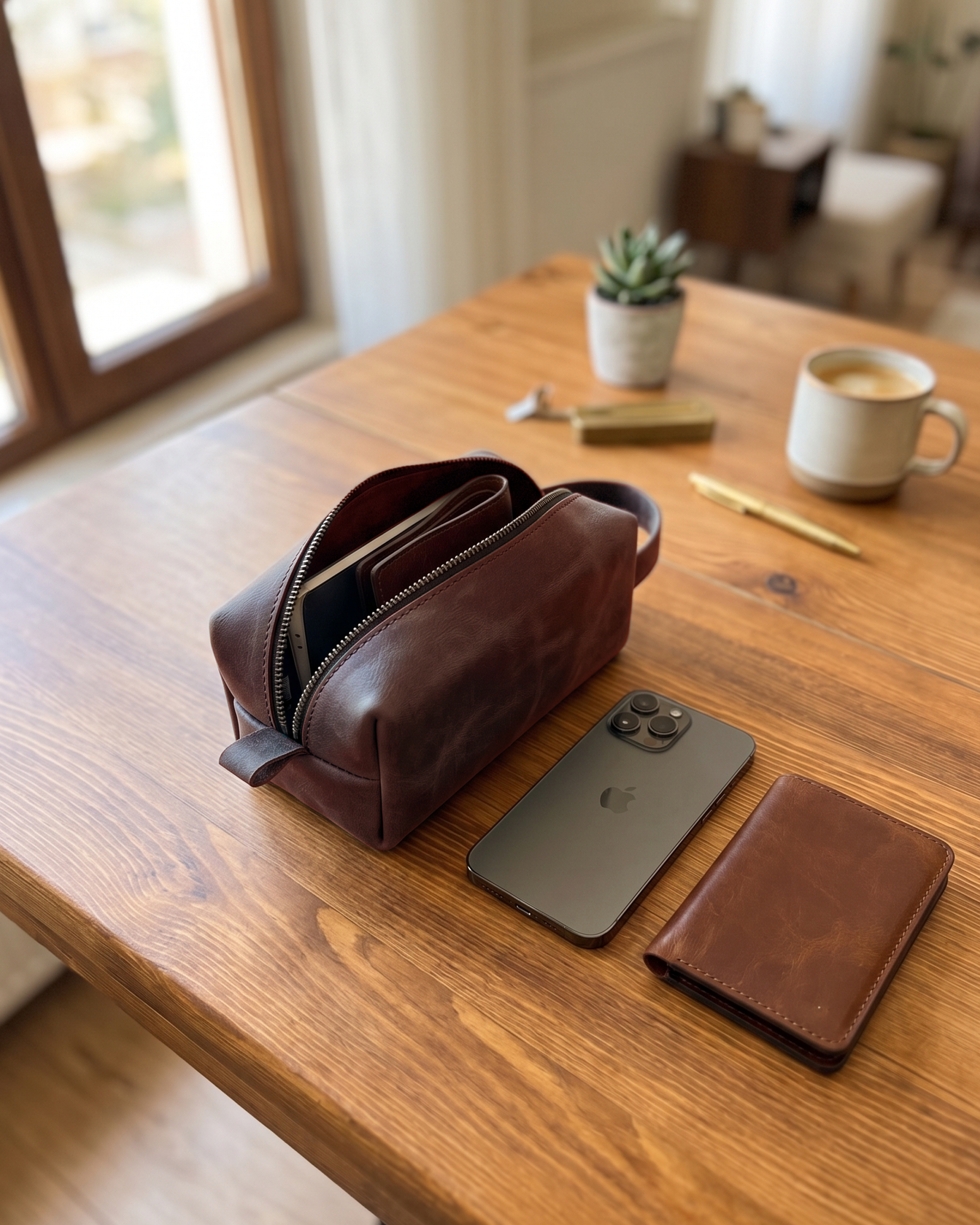 Hakiki Deri Fermuarlı El Çantası - Dopp Kit (EDC Pouch)