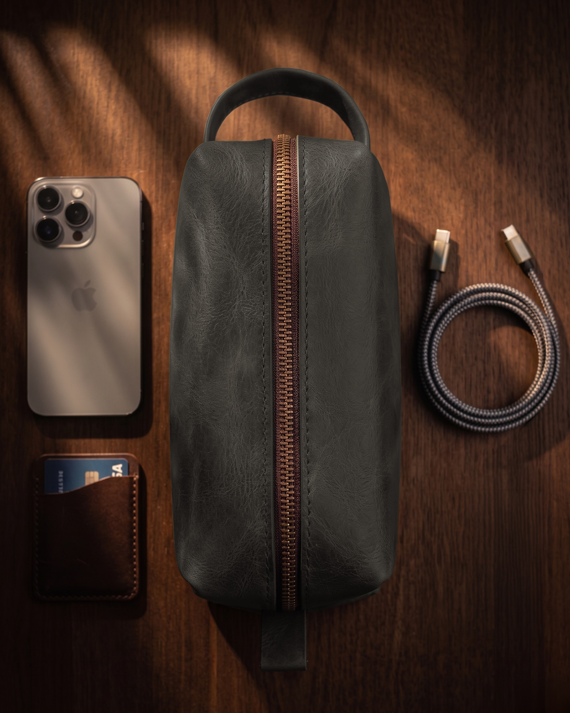 Hakiki Deri Fermuarlı El Çantası - Dopp Kit (EDC Pouch)