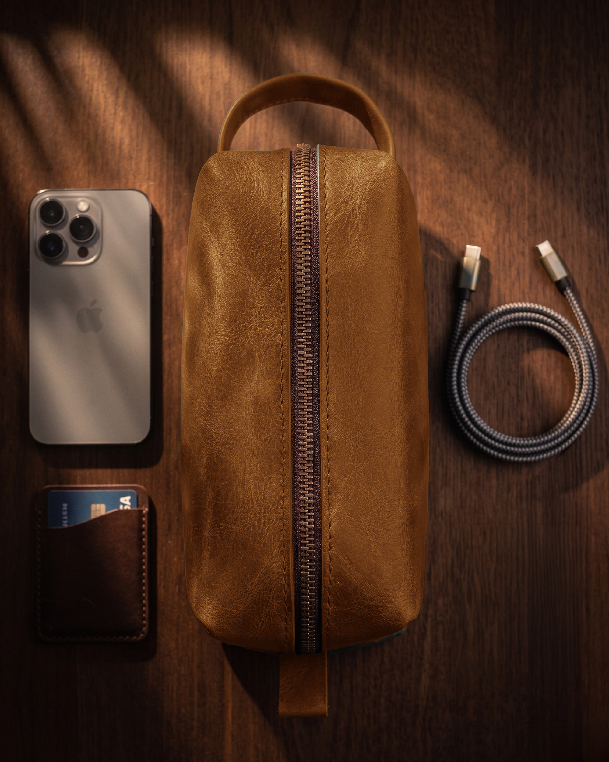 Hakiki Deri Fermuarlı El Çantası - Dopp Kit (EDC Pouch)