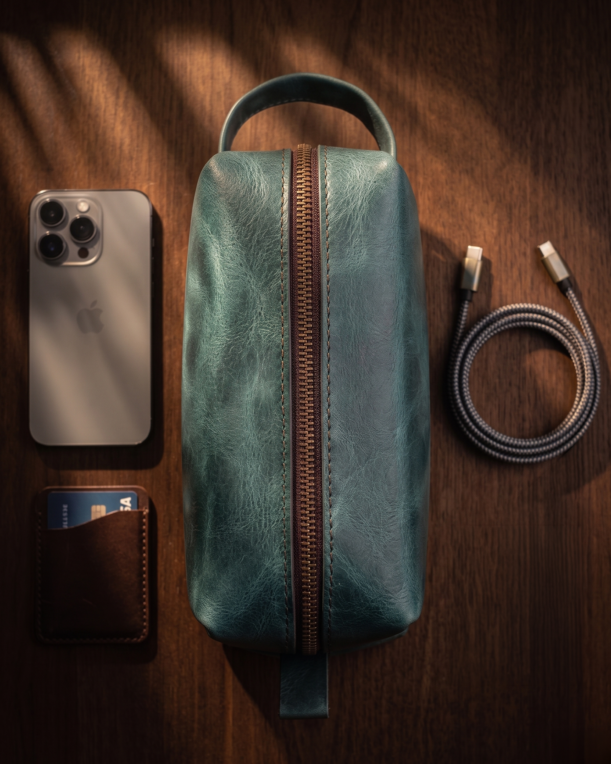 Hakiki Deri Fermuarlı El Çantası - Dopp Kit (EDC Pouch)