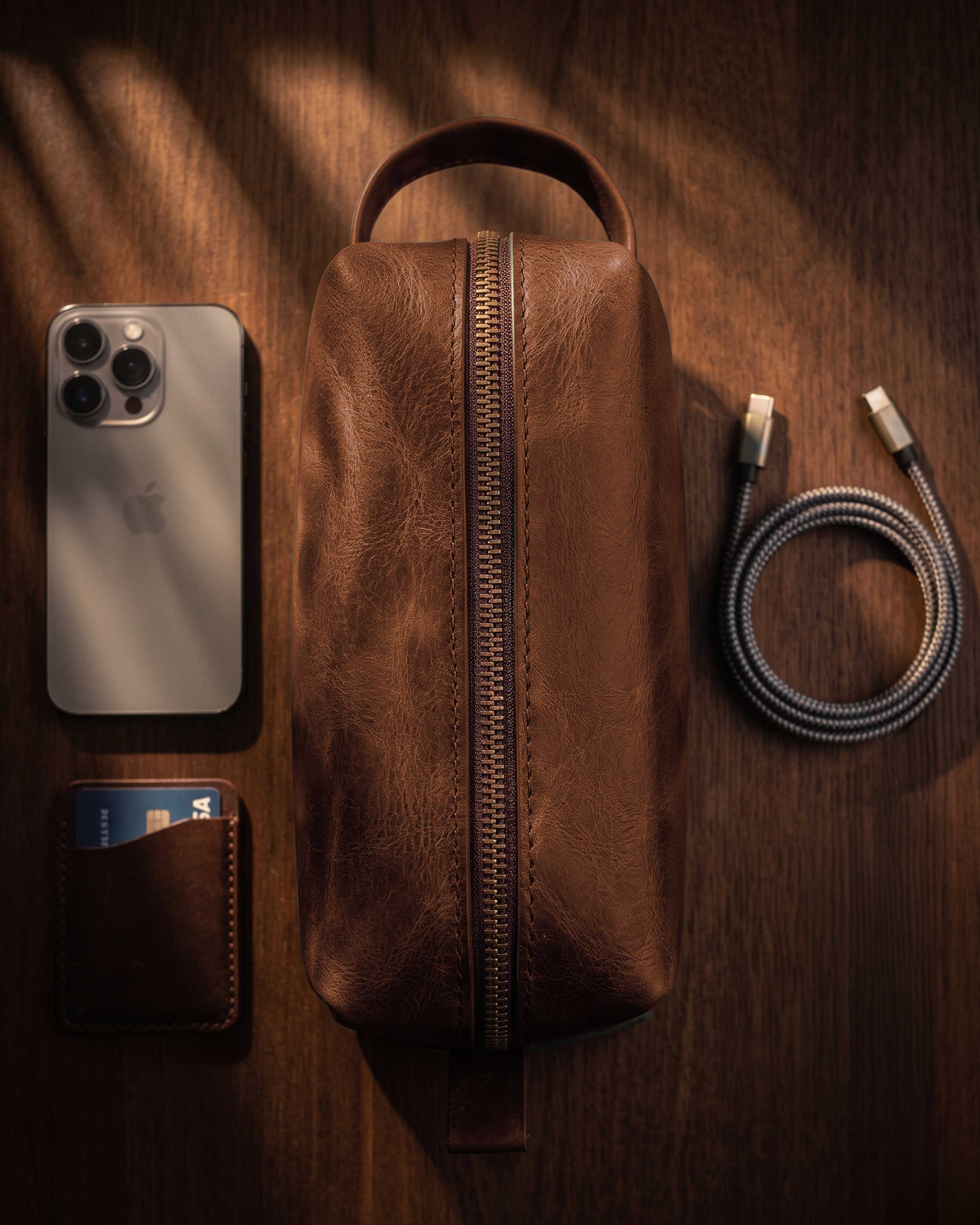 Hakiki Deri Fermuarlı El Çantası - Dopp Kit (EDC Pouch)