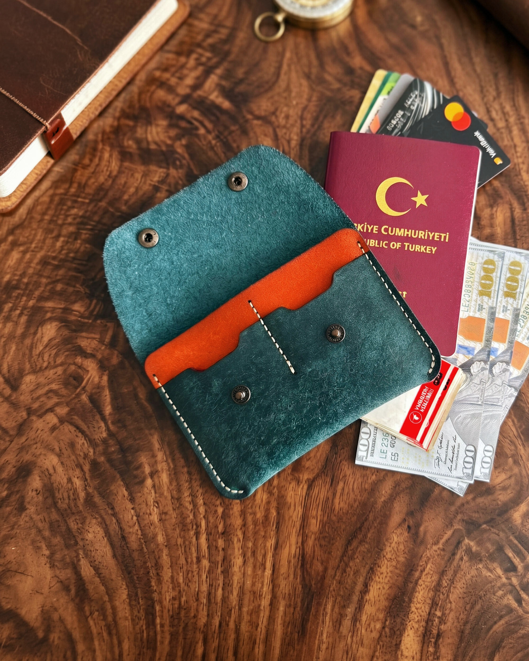 Pueblo Sunshine hakiki deri pasaport kılıfı ve seyahat cüzdanı, ürün görünümü